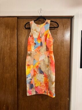 H&M Multicolor Abstract Midi Dress - Pink, Orange, Blue, Yellow
